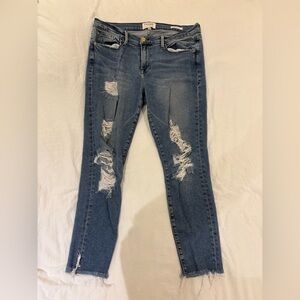 Frame Denim Distressed Skinny Jeans in Blue